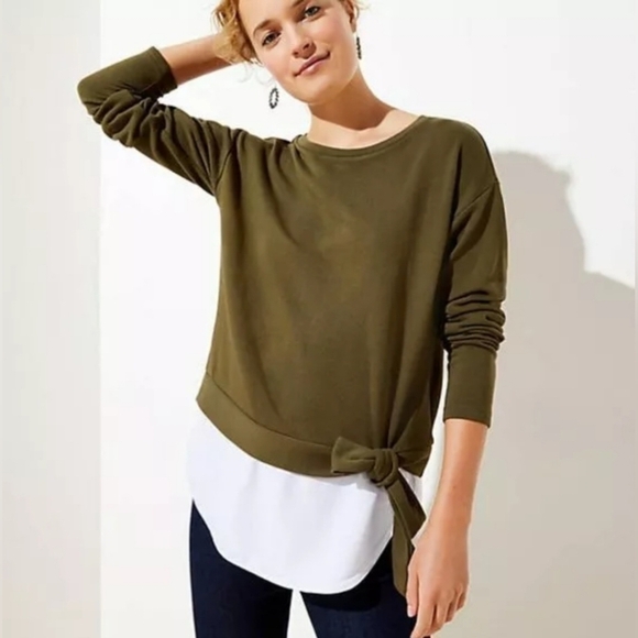 NWOTAnn Taylor LOFTOlive GreenTie-Front Sweater SweatshirtSize: Med